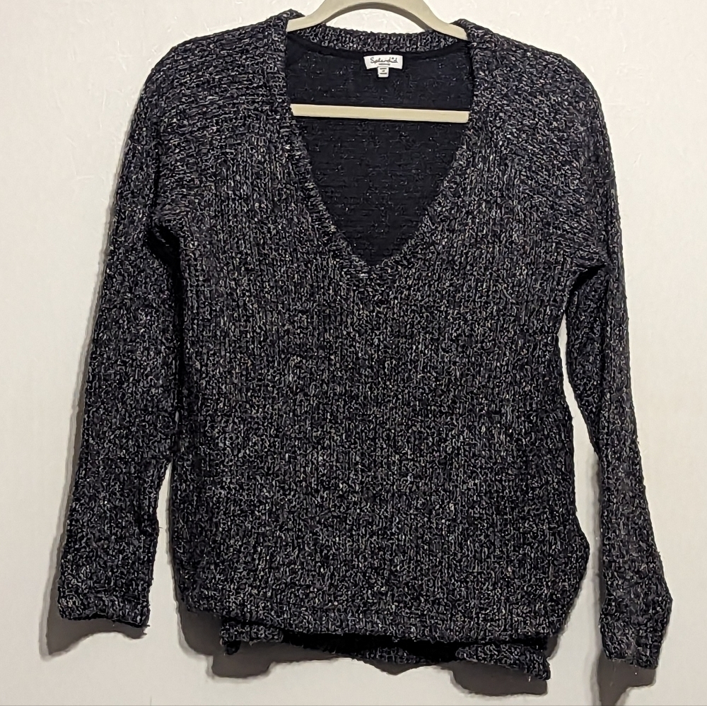 Splendid Marled Black Grey V Neck Long Sleeve Sweater - size Medium